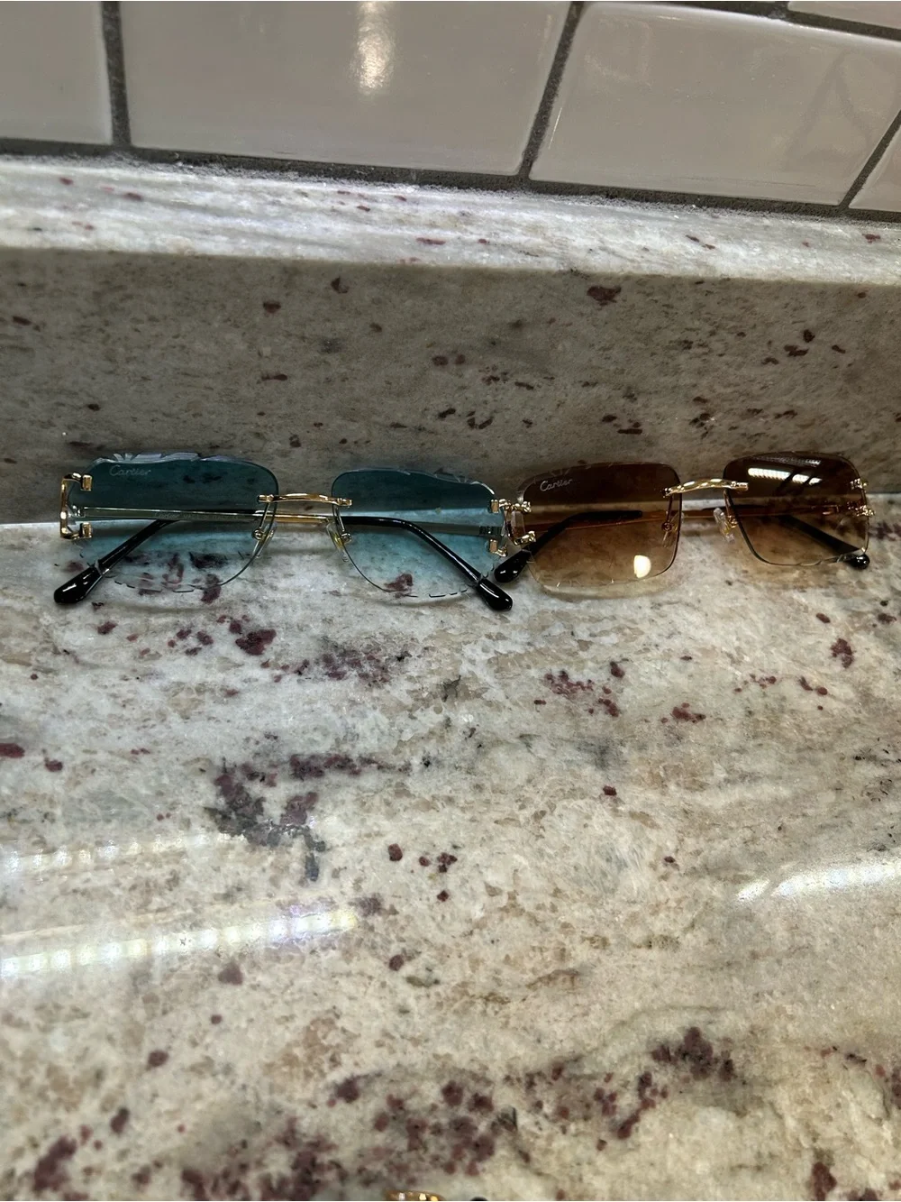 Rimless Sunglasses Duo in Teal & Brown